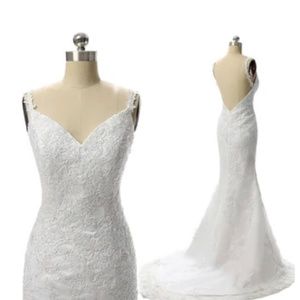 Mermaid Wedding Dress Sexy Low V-Cut Open Back With Strap Full Chapel Train Lace